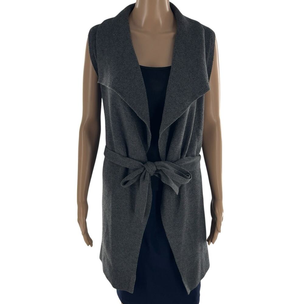 Lands' End Gray Knit Cotton Sleeveless Tie Waist Vest - Picture 2 of 10